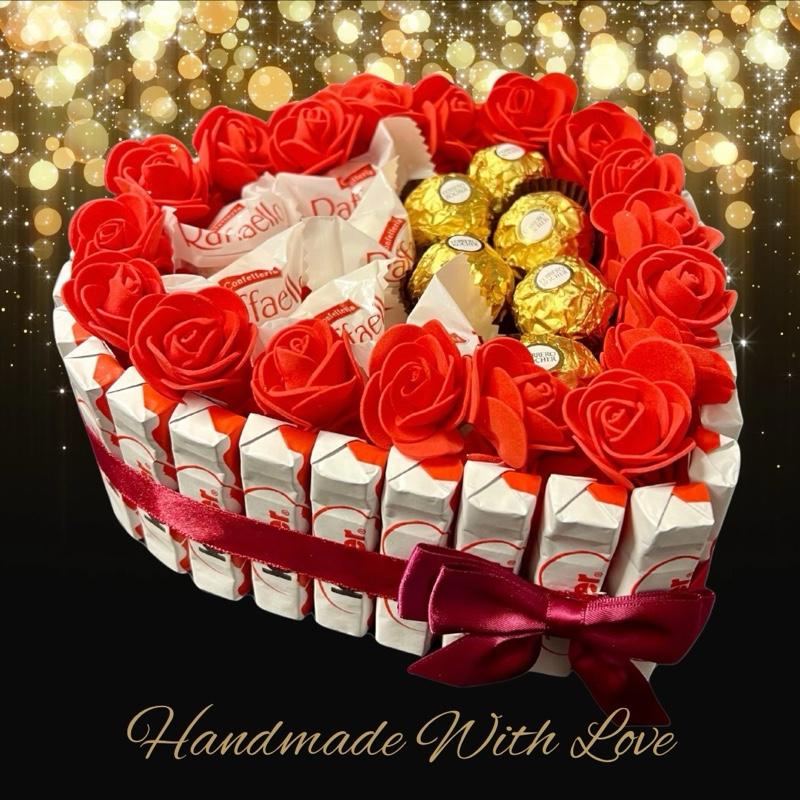 Luxury Handmade Chocolate Heart Gift Selection With Ferrero Rocher/ Raffaello/ Kinder/ - BestBargain Norwich