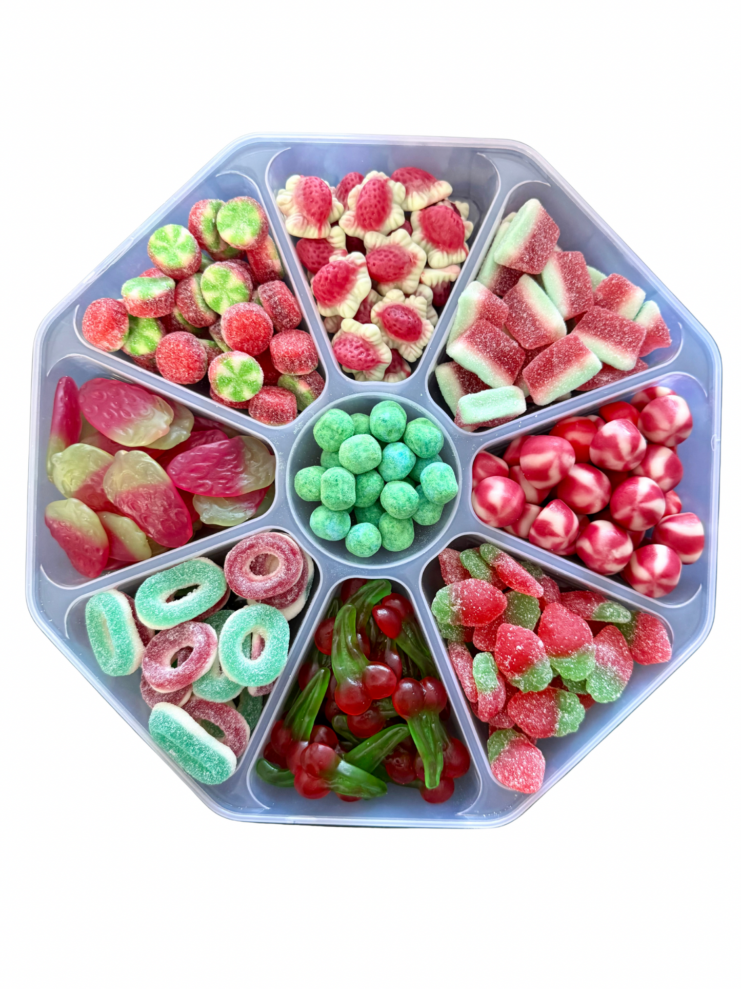 Red & Green Sweet Platter With Lid ( approx 1.3Kg ) Pre Mix