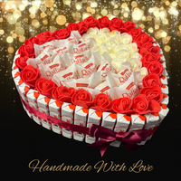 Luxury Handmade Kinder Chocolate Heart Gift Selection / Half White Roses / - BestBargain Norwich