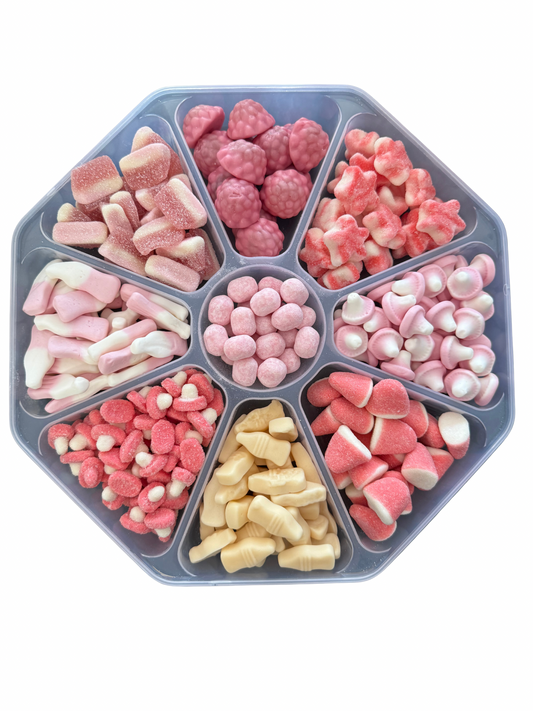 Pink & White Sweet Platter With Lid ( approx 1.3Kg ) Pre Mix