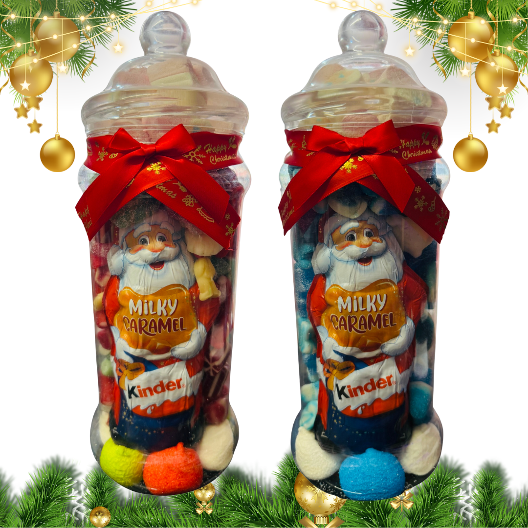 Christmas Sweet Mix Candy Gift Jars / Festive Pick N Mix With Kinder Caramel Santa / Large Jar