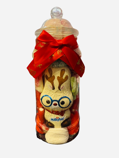 Christmas Sweet Mix Candy Gift Jars / Festive Pick N Mix With Milkybar Reindeer / Medium Jar