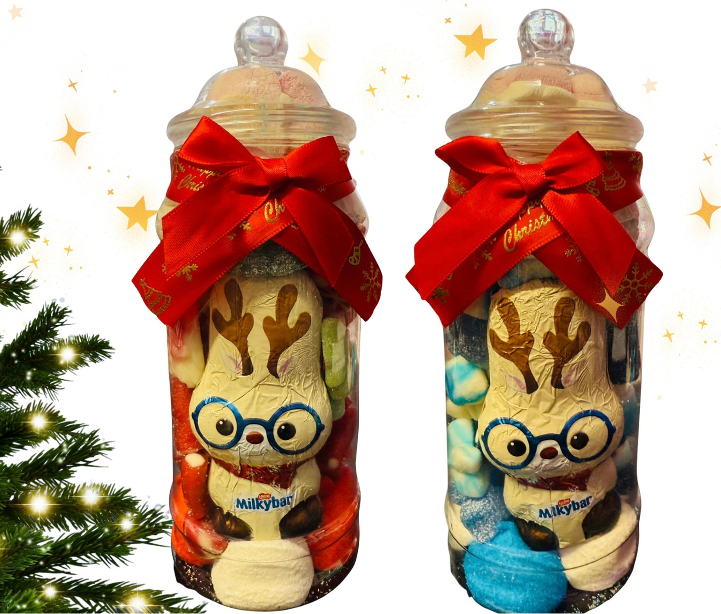 Christmas Sweet Mix Candy Gift Jars / Festive Pick N Mix With Milkybar Reindeer / Medium Jar