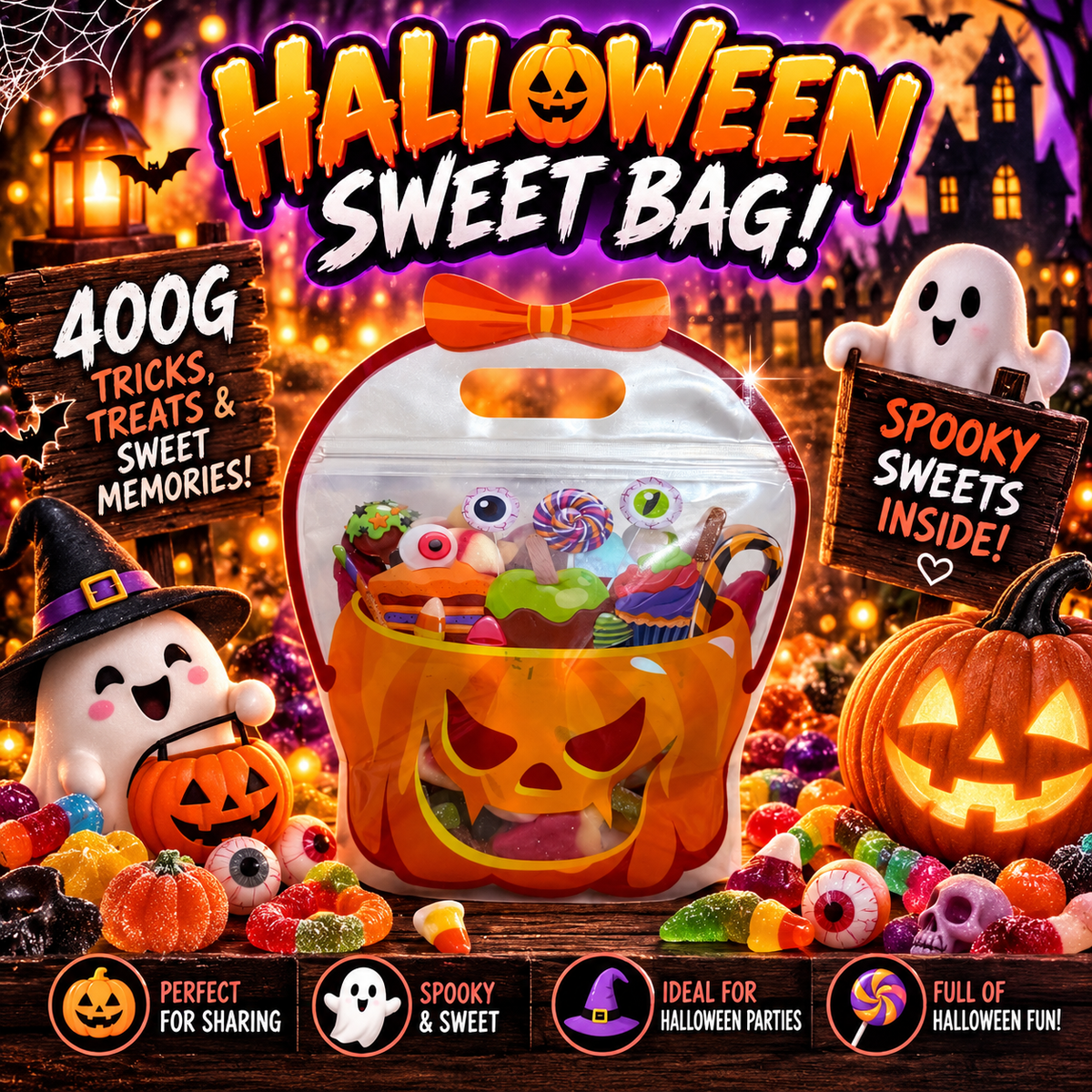 Halloween Pumpkin Sweet Bag - Assorted Pick N Mix