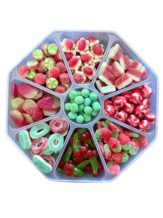 Red & Green Sweet Platter With Lid ( approx 1.3Kg ) Pre Mix